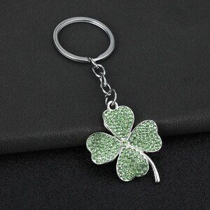 Green Rhinestone Four Leaf Clover Keychain – Lucky Charm - St. Patrick